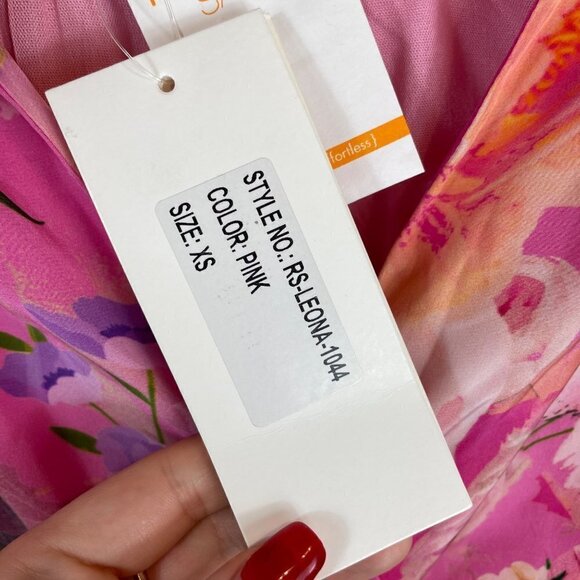 NWT Rococo Sand Leona Floral Print Surplice Neck Ruffle Mini Dress Pink Size XS - Picture 10 of 12